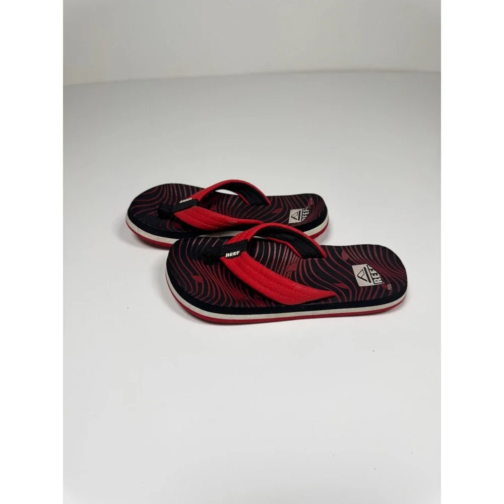 Reef Ahi Kids Flip Flops 11/12 Black Red Casual Slide Slip On Thong Sandals